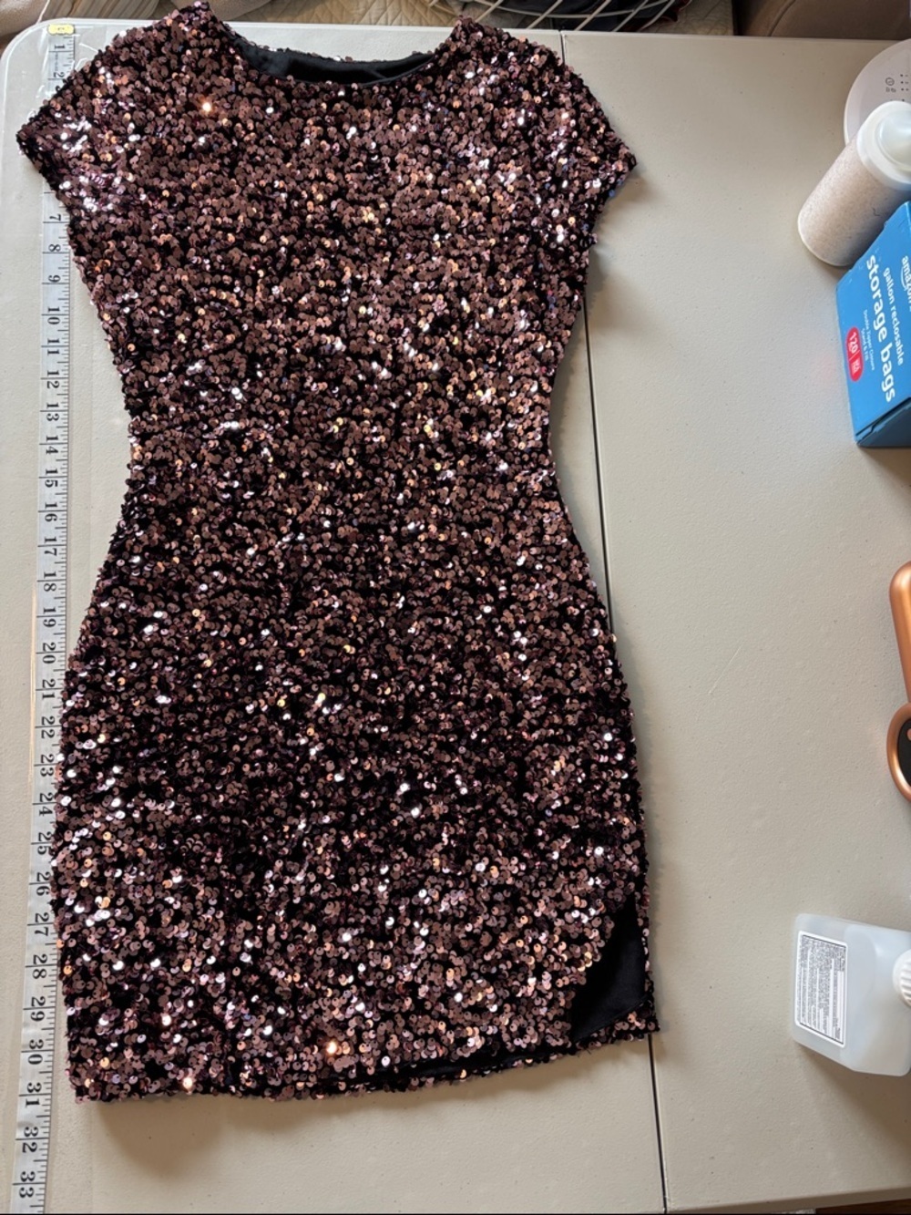 Juniors Pink Sequin Stretch Mini Dress Size 3 or 4 Event Guest Dance Bodycon - Picture 9 of 9